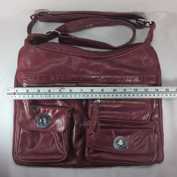Danier Red Leather Purse Shoulder Crossbody Bag Cargo Pocket Silver Y2K Hobo Zip - Picture 6 of 16